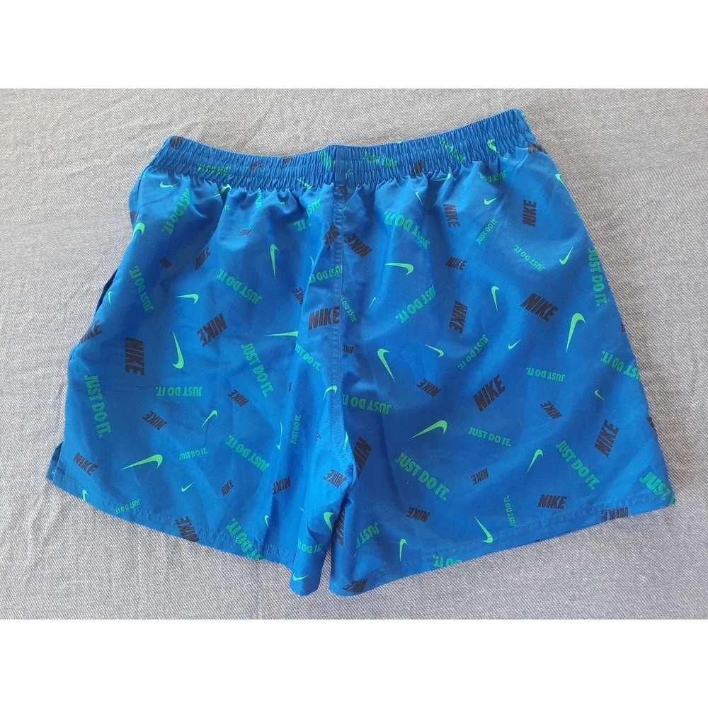 Nike Mens XL Blue Just Do It Swoosh All Over Print Swim Trunks Shorts NESSA474